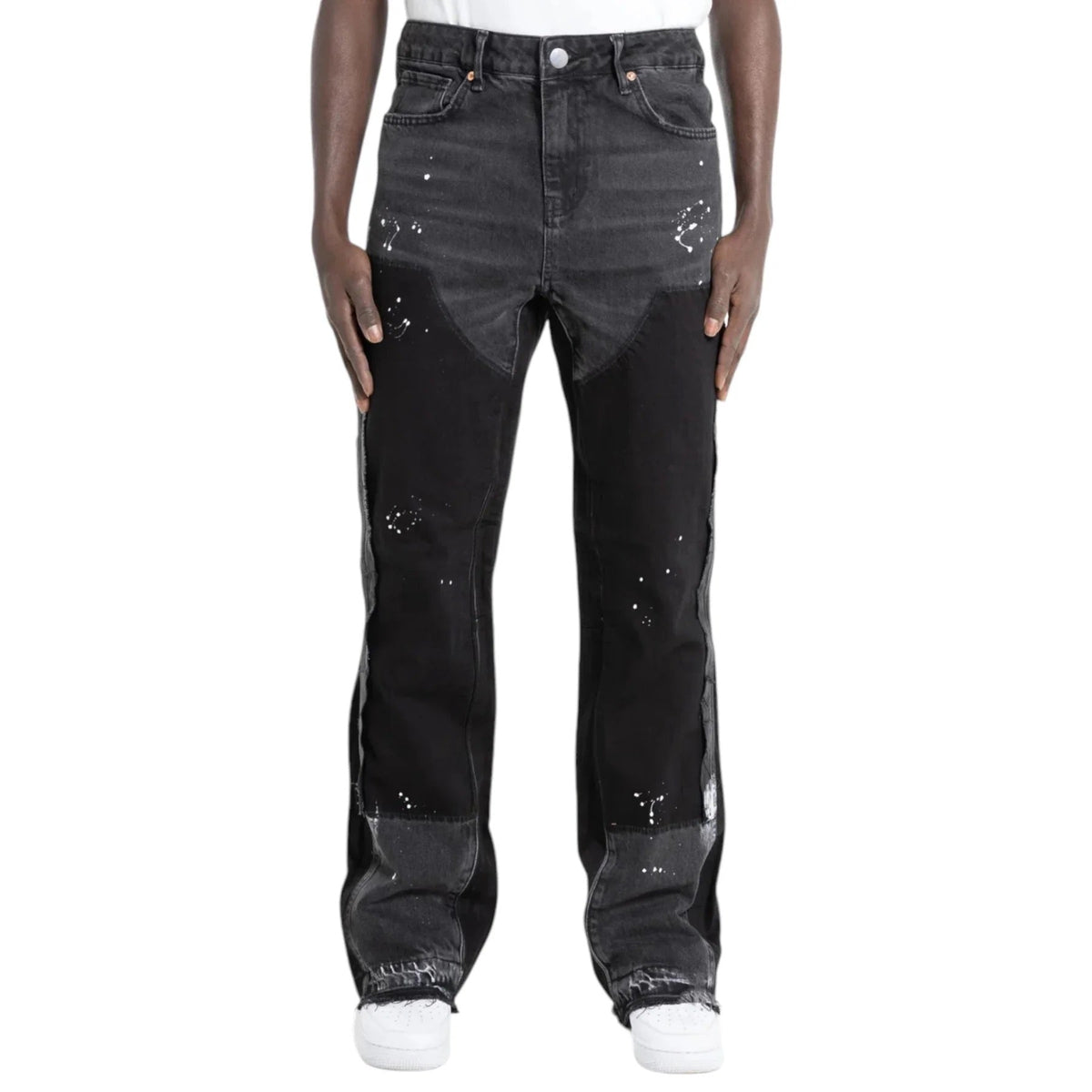 "Black Patch Flared Denim"